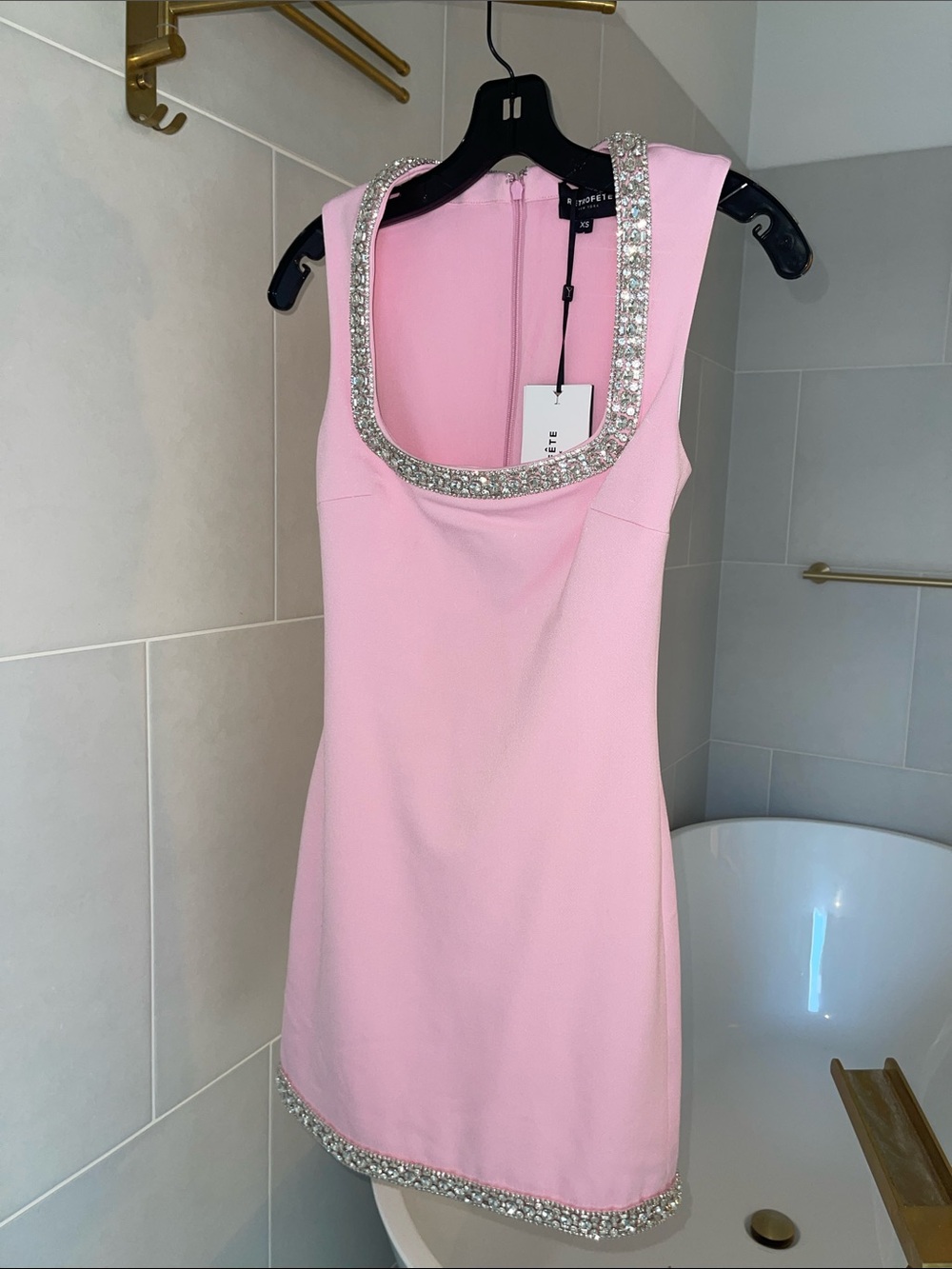 đź’ŤNWT Retrofete Bexley Pink Embellished Mini Dress XS/Sold Outđź’Ť - Picture 6 of 14